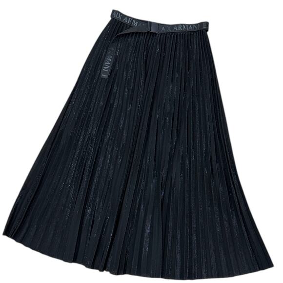 A|X ARMANI EXCHANGE Metallic Pleated Belted Midi Skirt - Picture 4 of 10
